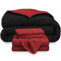 Goli kućni mikrofiber 5-komad crno crvene kompanije, crveni lim set reverzibilni krevet u torbi, cal king