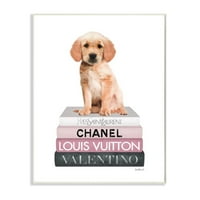 Stupell Industries obožavano štene koje sjedi na glamurskim modnim knjigama koje je dizajnirala Amanda Greenwood