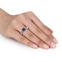 Miabella Women's Ct. Stvoren plavi safir i dijamantni zaručnički prsten u bijelom zlatu od 10kt