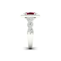 Imperijalni dragulj Sterling Silver ovalni rez stvorio je rubin i stvorio bijeli safirski halo ženski zaručnički