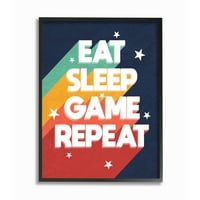 Stupell Industries Eat Sleep Game Ponovite citat pop video igra fraza uokvireni zidni umjetnički dizajn Daphne Polselli,