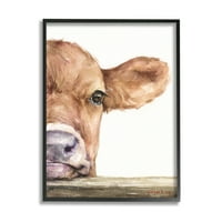 Stupell Industries Baby Calf krava odmara se glavom izbliza ruralno slikanje crno uokvirene umjetničke print zidne