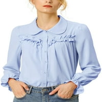 Jedinstvene ponude ženskog peter pan ovratnika rufkirana prednja gumba dugih rukava dolje košulja