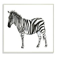 Stupell Industries Zebra stoji crno -bijeli akvarel za životinje Slikanje drvena ploča Jennifer Goldberger