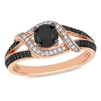Križni crno-bijeli dijamantni prsten od 10k ružičastog zlata