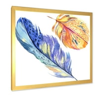 Designart 'Šareno plavo i zlatno ptičje pero od krila' Boemijski i eklektični uokvireni umjetnički tisak