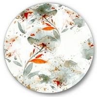 DesignArt 'narančasta i zelena divlji cvjetovi I' Moderni krug metal zidne umjetnosti - disk od 36